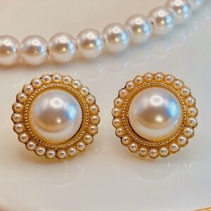 Anthropologie Elegant Gold and Pearl Stud Earrings
